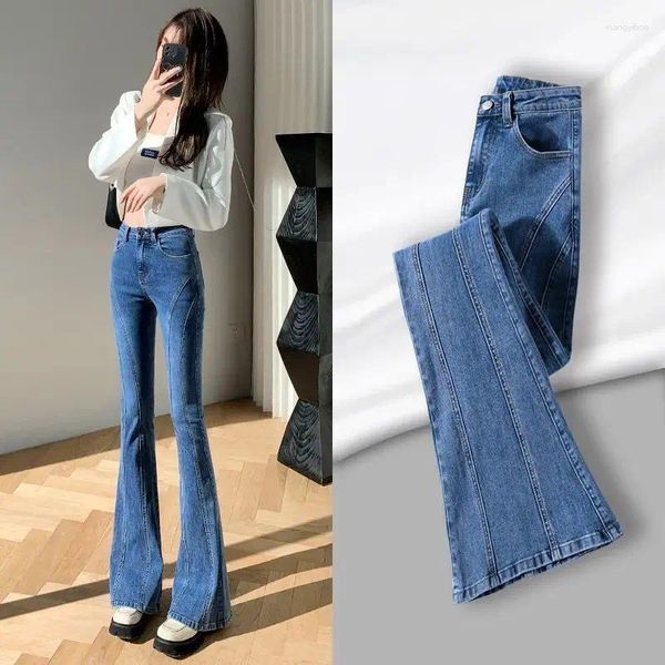 Jeans femminile per donne pantaloni in denim vintage streetwear high waist slim mom pantalone harajuku y2k flare z74