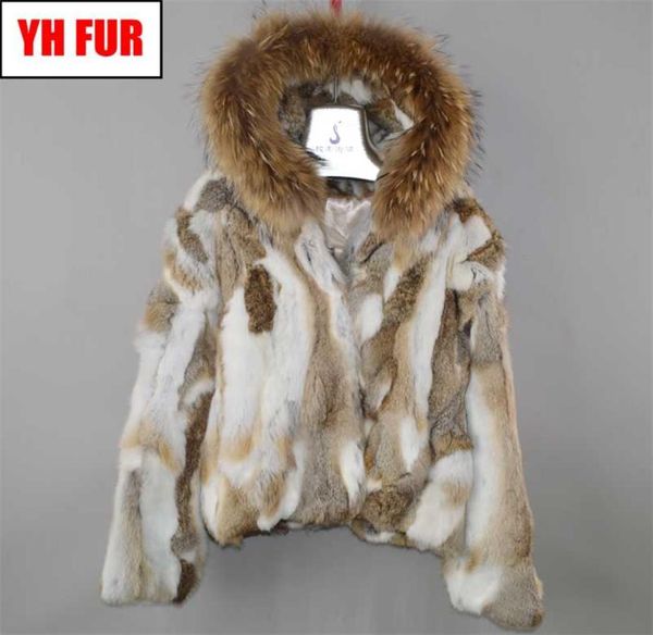 Женщины бренда подлинная настоящая кролика меховой шерсти Lady Winter теплый куртка натуральный цвет 2111012130316