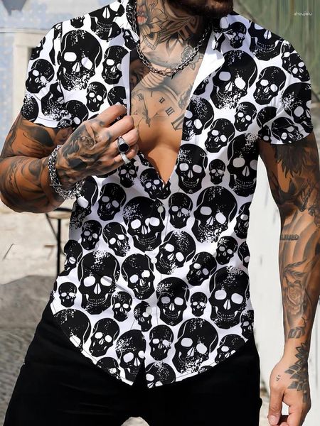 Camicie casual da uomo Skull 3D Digital Printing Digital Style Gothic Summer Leisure Short Short Short Street Hip Hop Fashion