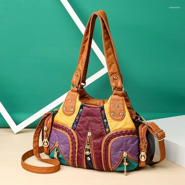 Omuz çantaları moda çantası dişi yumuşak pu deri sap büyük kapasiteli crossbody vintage bayan çanta kasası çok renkli kese