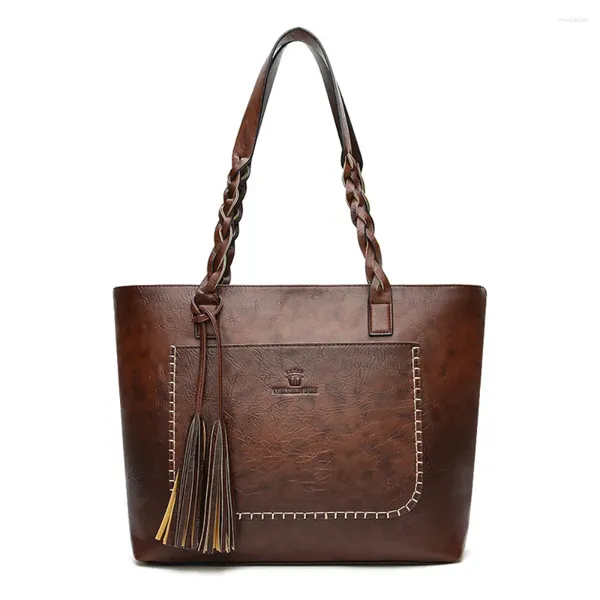 Umhängetaschen Frauen Luxushandtaschen Designer Mode Kausal Herbst Leder -Randbaus und Retro Quasten Shopper Tote