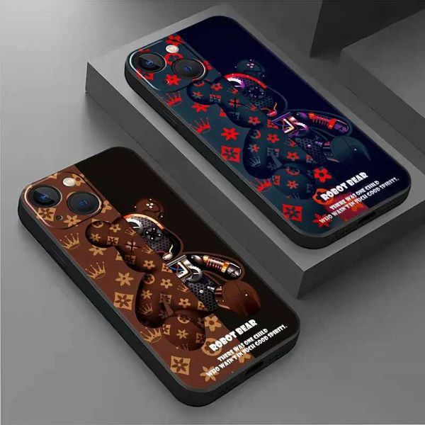 Casos de telefone celular capa de telefone preto adequado para iPhone 14 15 Pro máximo 13 xr Se 2020 12 mini 6 6s x xs 11 Pro 7 8 Plus Soft Phone capa de desenho animado Urso J240509