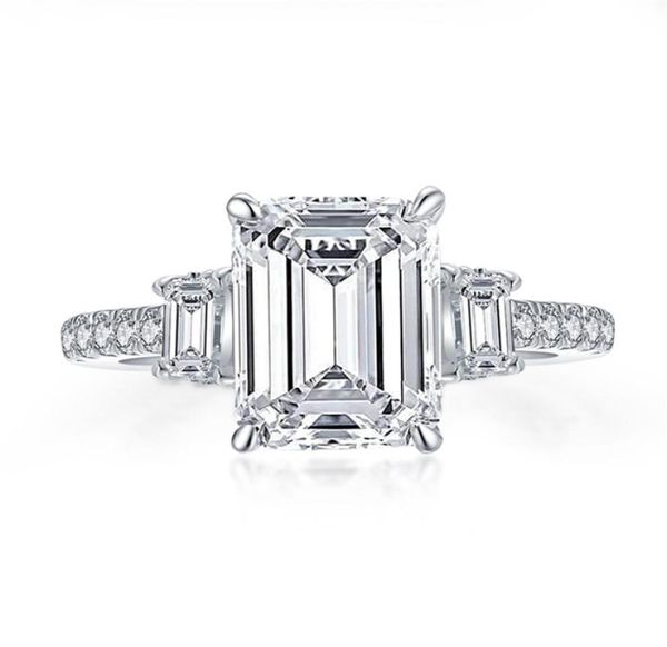 Anelli Anziw 925 Sterling Zilveren 3 Karaat Emerald Cut Engagement Ring Voor Vrouwen 3Steen Gesimuleerde Diamond Wedding Band5677831908721