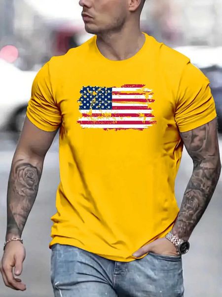 Herren-T-Shirts American Flag Mens Retro Sommer Outdoor T-Shirt Casual Elastic Crew Ausschnitt T kurzschlafen Grafik Mode Top Y240509