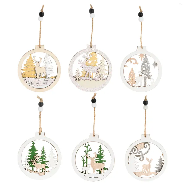 Decorazioni natalizie 6 pezzi Elk rotondi pendenti in legno Decorazioni per la casa artigianato dell'albero di regalo Ornament Accessori appesi per interni all'aperto