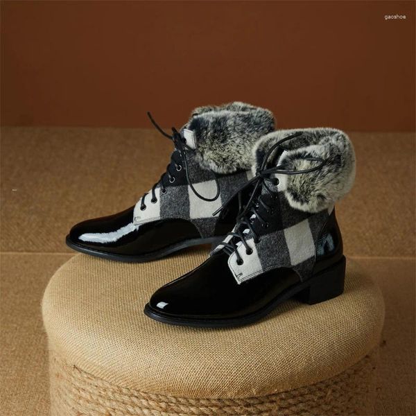 Botlar için ennaker ayak bileği ızgara ızgara orijinal deri blok yüksek topuk elastik bant kısa patik goth kahverengi siyah ayakkabılar kar