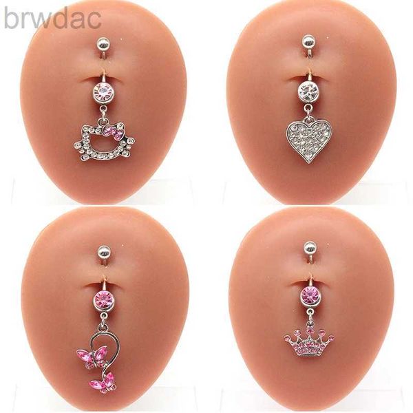 Navelringe Bauchnabel Ring für Frauen trendy rosa Schmetterling süße Katzendesign Sexy Mode Navelringe Edelstahl Piercing Schmuck D240509