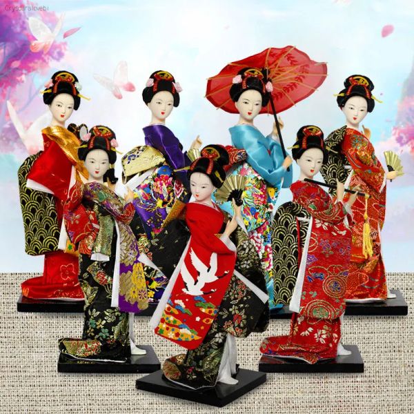 Miniature da 25 cm Kawaii giapponese adorabili bambole di figurine geisha con bellissime decorazioni per uffici per ufficio di nuovo kimono. Regalo di compleanno