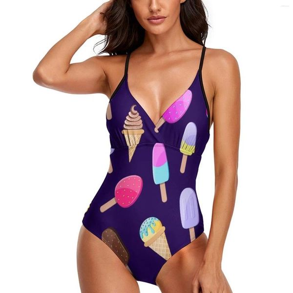 Costumi da bagno femminile gelati colorati costume da bagno sexy cibo da cartone animato cavo out monopezzo corpi dolci fitness push up design beach outfit