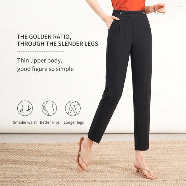 Calça feminina 2024 Roupas simples casuais Rede média da cintura Red Fashion Nove pontos corda