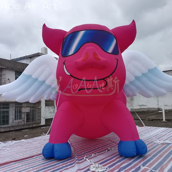 8m de comprimento (26 pés) Desenho inflável Flying Pig Pink Piggy Modelo com asas para decoração ou festa do festival de cinema