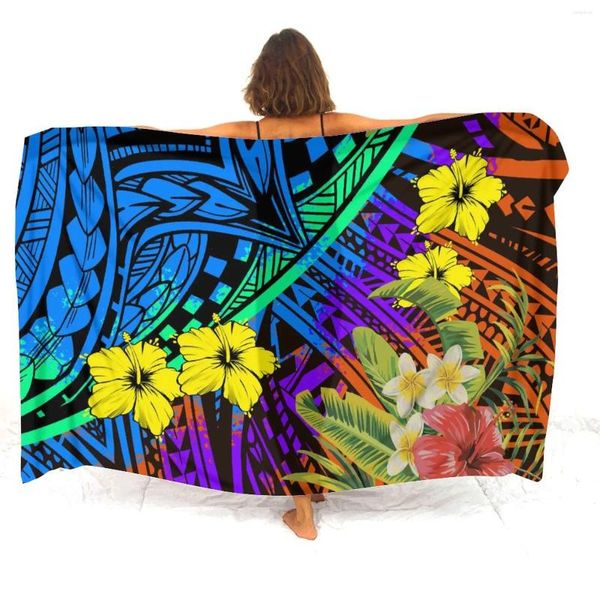 Tropical Beach Sarong Sarong Custom Polynesian am Meer Cape Windproof Schal Weiches Cool Muster Text Logo