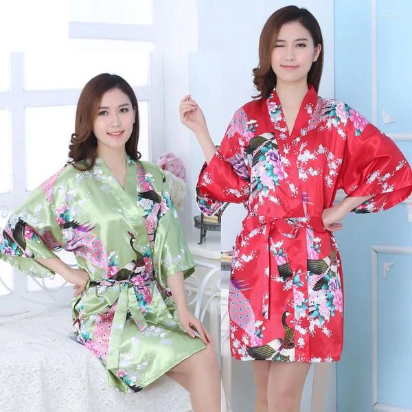 Etnik Giyim 2024 İpek Saten Düğün Gelin Japon Geleneksel Tavuskuşu Nedime Robe Bayanlar Sweetwear Yukata Kimono Kısa Elbise
