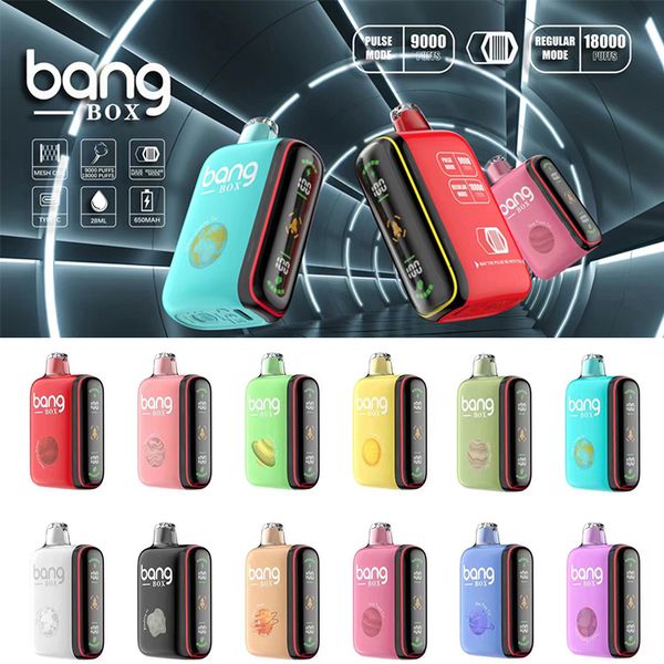 Bang Box 18K Tek Kullanımlık E Sigara 9000-18000 Puflar Nabız Çift Örgü Bobin Vape Suyu 26ml Prefiled Kartuşlar Pod Vape Meyve Suyu Aygıtları Orijinal Bangbox