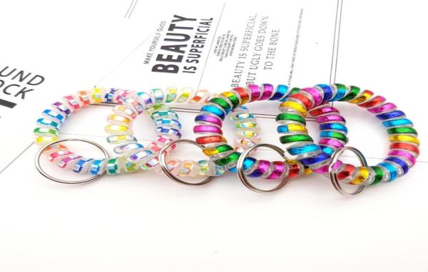 Buntes Frühlingsspiralgelenk Spulen Schlüsselanhänger TPU Stretch Armband Key Ring für Gymnasten Pool -ID -Abzeichen Frauen Mode Keyring -Kette H6786281