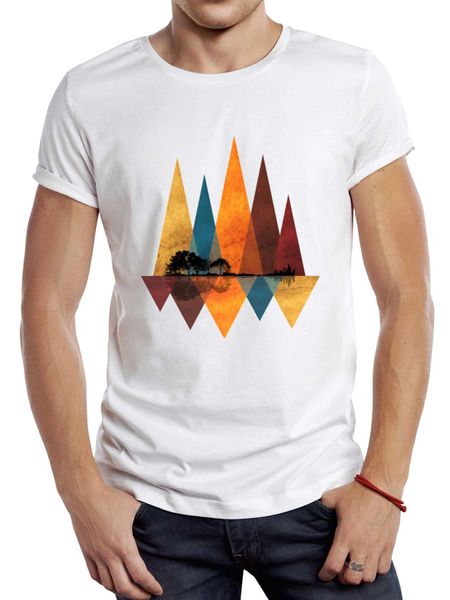 Erkek Tişörtler Thub Vintage Geometrik Doğa Baskılı Erkekler T Shirt Orman Dağ Guitar Spor Kumaş Müzik Sevgilisi Üstler Yatık T240509