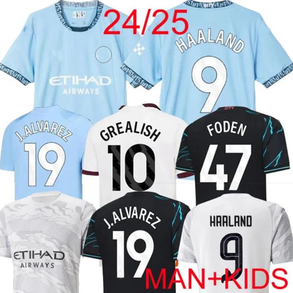 2024 Jerseys de futebol Haaland Gvardiol de Bruyne Foden Man Citys Mans Cities Final Istambul Kit Grealish Football Cirlad Kids 24 25 J.Aarez Mancheste Ano Novo