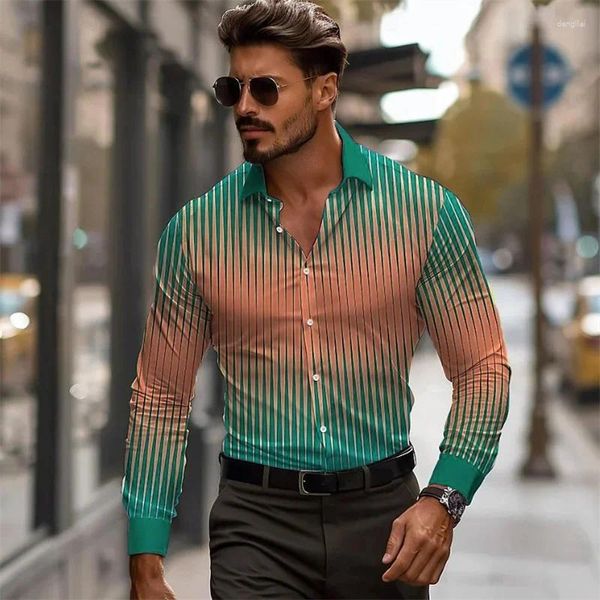 Camicie casual maschile 2024 Linea di business camicia stampata 3D Formale Primavera estate a manicotto lungo 9 colori tessuto stretch XS-6xl