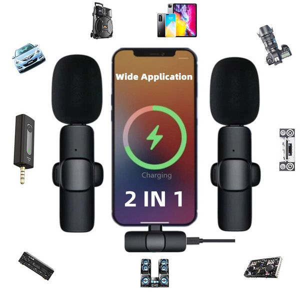 Kablosuz Lavalier Mikrofon Taşınabilir Sesli Video Kayıt İPhone için Mini Mic Mic Mic USB-C Canlı Yayın Oyun Telefonu iOS Android Bluetooth Mic Alıcı Hoparlör