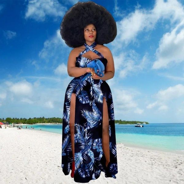 Vestidos casuais xl-5xl sexy africano plus size roupas femininas de verão suspenso de impressão de impressão sem mangas
