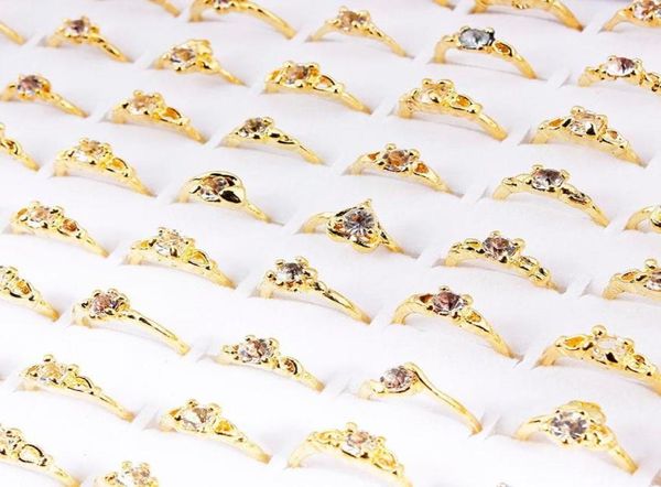 Anéis de casamento Lotes de trabalho 30pcs Crystal Rhinestone Gold Plated Women Ring Engagement Party Gift Jewelry5037410