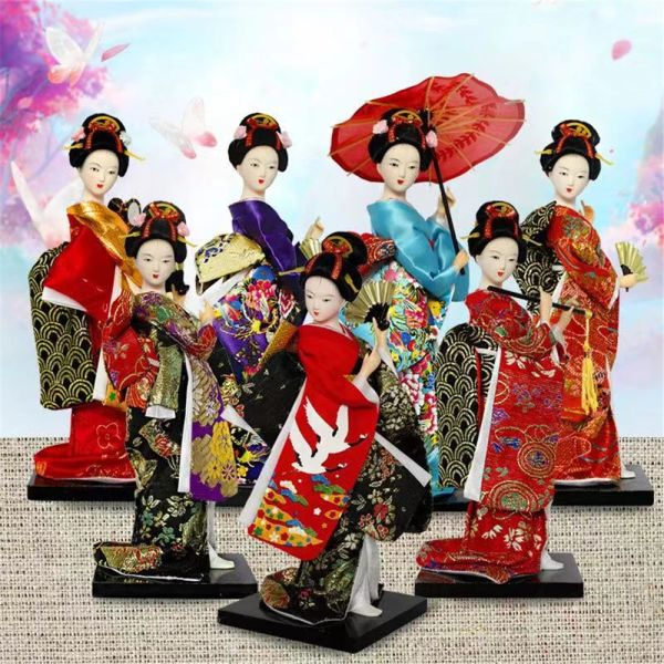 Minyatürler Japon heykeli Geisha Bebek Masaüstü Ev Dekoru İpek Kimono Figür Geleneksel Geyşa Süsler Koleksiyonu İçin Vintage Heykel