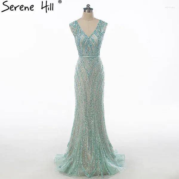 Abiti per feste Luxury V Neck Mermaid Tulle Abito da sera per perline di abiti lunghi da lavoro 2024 Serene Hill LA6049