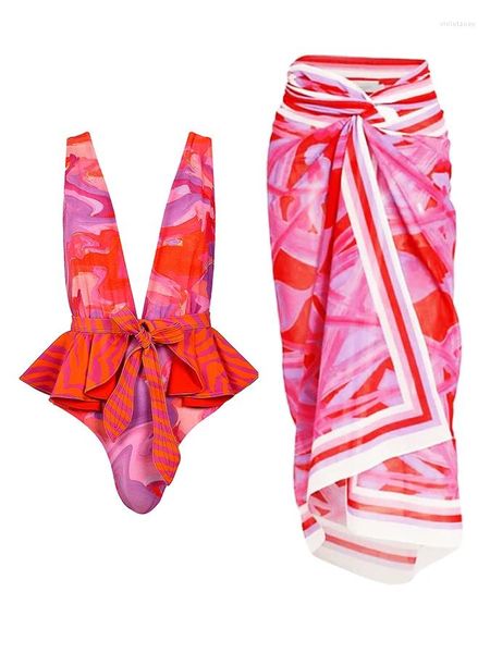 Tie-Dye Deep V-образный выстрел женский бикини с трехмерным луком изличный модный пляжный купальник пляж