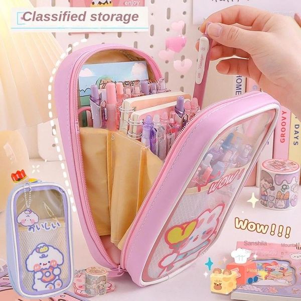 Caixa de lápis fofa Caixa de grande capacidade bolsa kawaii case case infantil papelary artesania organizador de escritório bolsas de material escolar