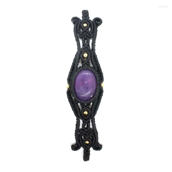 Cazibe bilezikleri benzersiz stil doğal mücevher taş ametist lapis lszuli siyah pope el yapımı örgü ayarlanabilir bileklik kadın takı hediyesi
