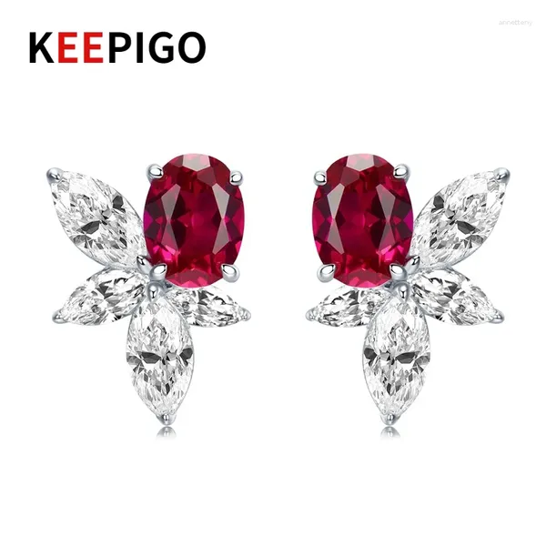 Orecchini per borchie Keepigo S925 Sterling Silver 6 8mm Ruby Ovale Ruby Oval ad alto diamante per donne Regali di gioielleria che scintillano RA188