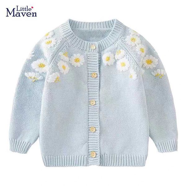 Defina Little Maven 2023 suéter de menina fofa azul claro Casual Casual Cardigan Childrens Cardigan Q240508