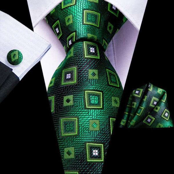 Bow Ties Hi-Tie Green Box Novelty Silk Wedding Tie for Men Handky Cufflink Set Designer de moda Party Business Party 294L