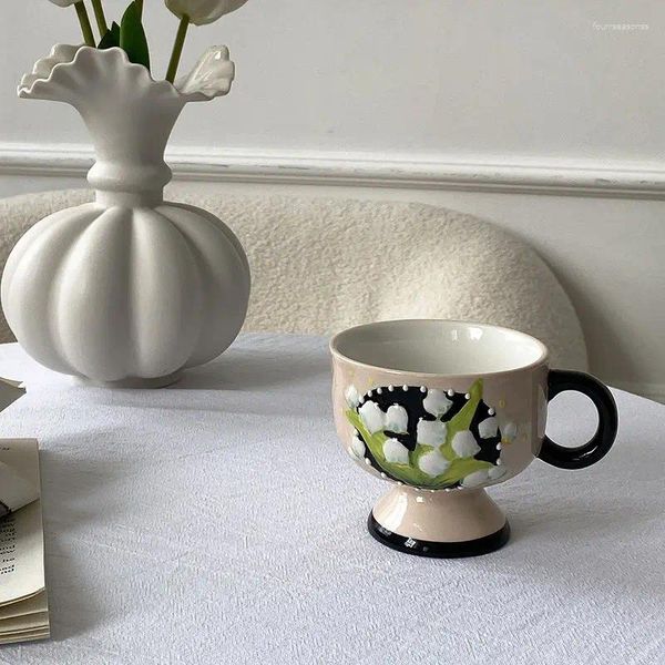 Canecas clássicas canecas de flor pequena caneca europeia tardia chá de café de cerâmica