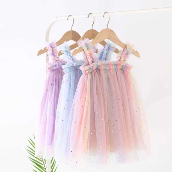 Abiti da ragazza Abiti da bambina sospende per bambini abiti da sequestro estivo in paillettes estivi abiti da ragazze a maglie simpate per 1-5 anni indossare casual h240508