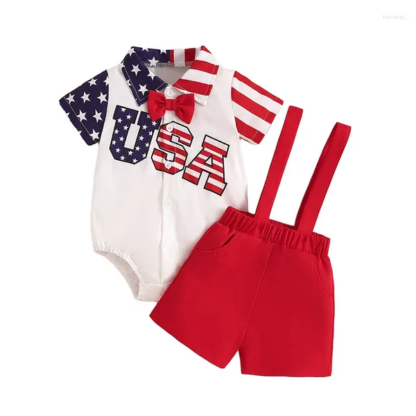 Kleidung Sets Baby Boy Gentleman Outfit Star Print Revers Hals Strampler Hosentender Shorts Set Kleinkind Independence Day Kleidung