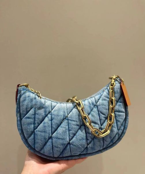Frauen Designer Denim Umhängetasche Achsel Reißverschluss geschlossenes weiches Leder Mini Metall Branding Handtasche Tasche