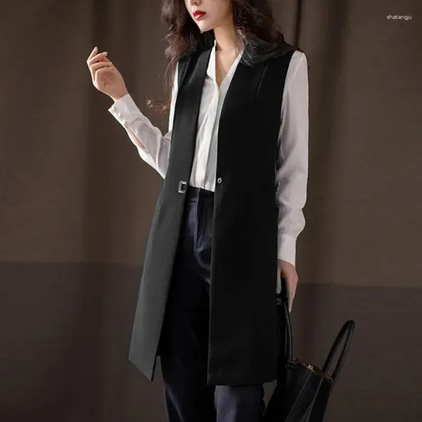 Frauenwesten 2024 Frühling Herbst Korean Weste Kleidungsstück Ärmel und lässige schwarze Blazerjacke mittel und langer schlanker weiblicher Weste weiblich