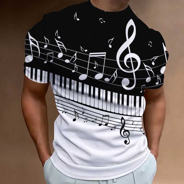 Herren T-Shirts Retro Herren T-Shirt 3D Music Notes Printed Men Clothing täglich lässiger kurzer Slve Strt Designer TS Top Lose übergroße Hemd T240506