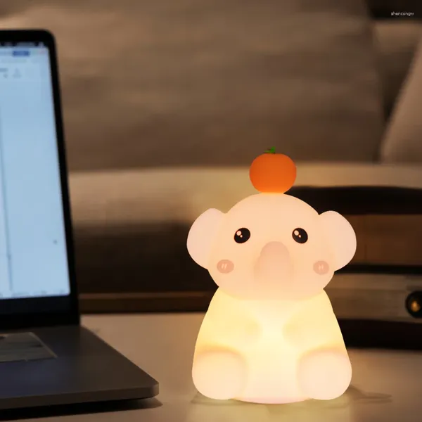 Nachtlichter süßer Elefantenleuchte weiche Silikon -LED -Lampe mit dimmbarem USB wiederaufladbar Timier Schlafen für Schlafzimmer Nachtdekoration