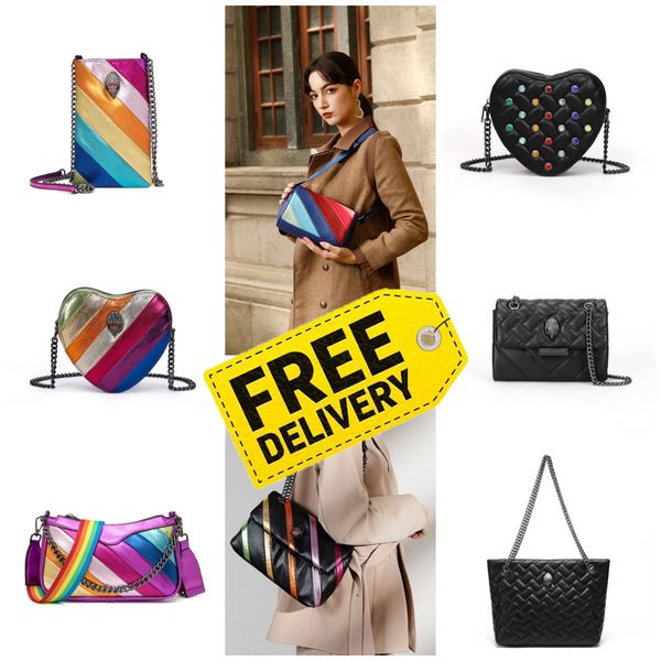 BASSO DI SPEGNO DI SPEDIZIONE GRATUITO Cross Body Kurt Geiger Heart Borse per la borsetta di lusso Shopping in pelle arcobaleno spalla spalla Bumbag Travel Chain Tote Borsa Blu rosa