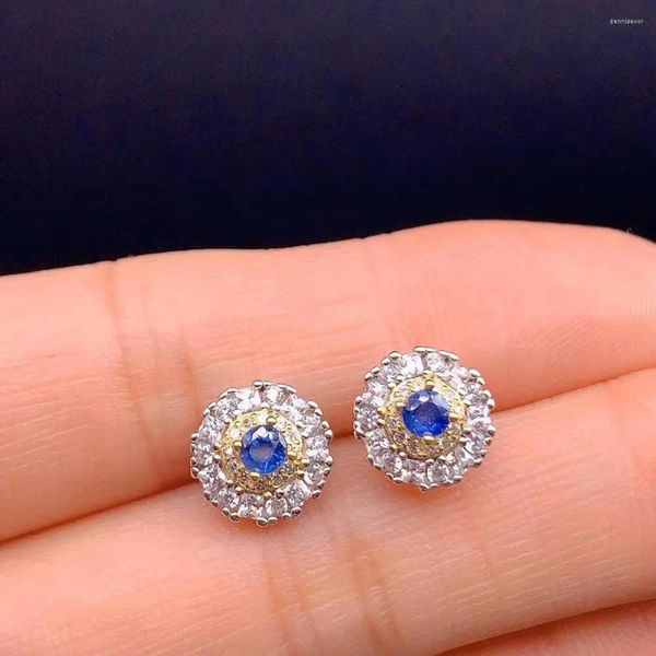 Orecchini per borchie Blu Sapphire naturale per donne gioielli squisiti gemma del buon colore 925 regalo di compleanno dell'ornamento d'argento