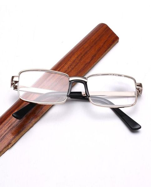 10pcslot New Men Men Men Metal Square Golden Reading Glasses With Dariz Pad Crystal Glass Spectacles Diopter 100400 3918582