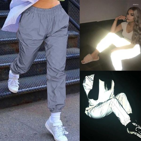 Pantaloni da donna solidi collant lunghi in vita sciolti pantaloni luminosi casual sport da donna