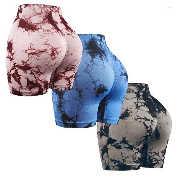 Aktive Shorts Chrleursure Damen 3-teiliger Krawatten-Dye-Yoga Sexy Hüftlift Fitness Strumpfhosen Laufen Übung Activewear