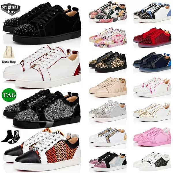 mit Box Designer Red Bottoms Herren Schuhe Sneakers Italien Plattform-Ladung Vintage Men Women Spikes Spikes Low oberen Bodenplatte-Form-Glitzer flach T g0jo##