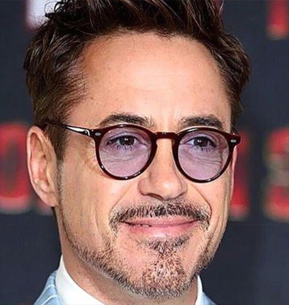 Robert Downey Óculos de sol para lentes de lentes redondas azuis vermelhas lentes de lentes de moda Moda Menas Retro Acetato Estrutura Eyewear5198082