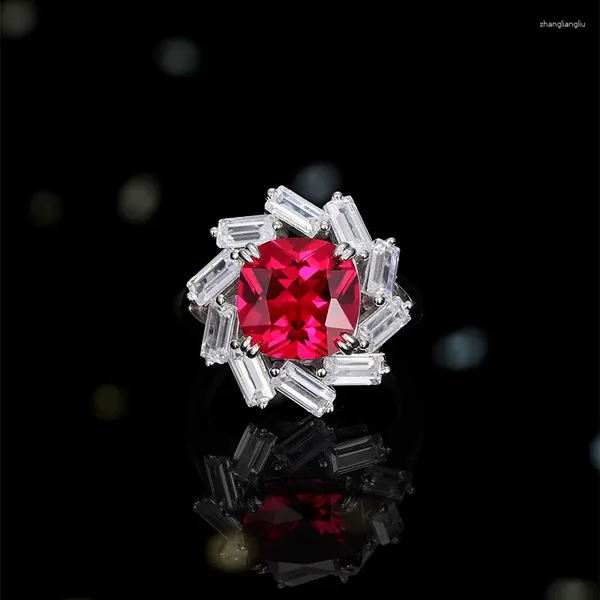 Anelli di cluster S925 Sterling Silver Luce di nicchia Premium Sense Ruby Red Corundum Sun Anello