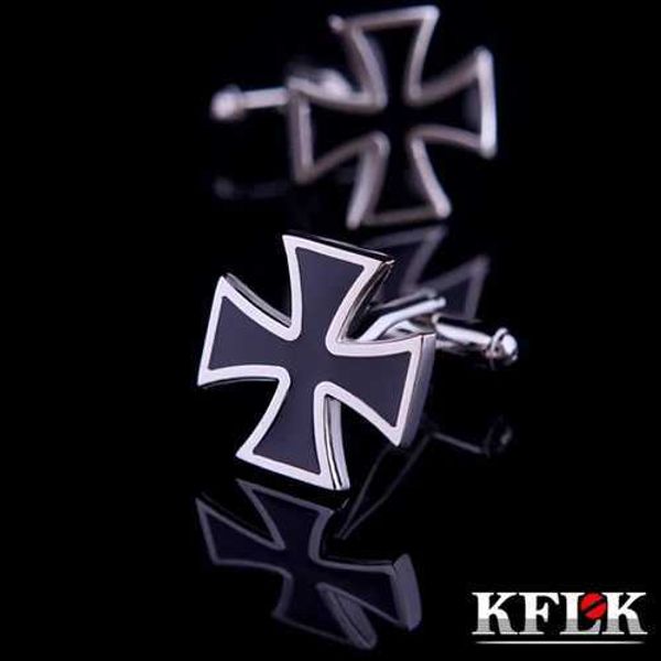 Cuff Links Kflk Luxury Shury Cufflinks Marca de presentes masculinos Cufflinks Iron Cruzlinks Black Abotoduras Jóias Q240508