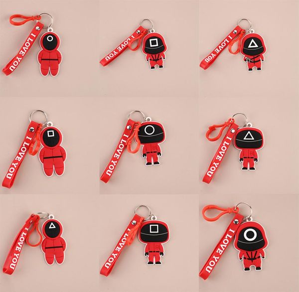 Squid Game Keechain Masked Person Key Chain Ring Charm Canndant Jewelry TV TV Cartoon Bambola Anime Informazioni in legno Persone Pontang Pvc Toys Gifts7178938